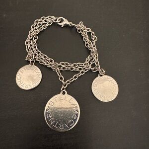 Stella McCartney Logo Disc Charm Bracelet 8” Silver Tone